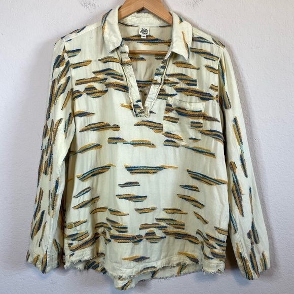 Ivy Jane Boho Long Sleeve Split Neck Textured Woven Popover Top Blouse Size MED - Picture 2 of 11